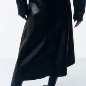 ZARA faux black leather full skirt with belt  size small